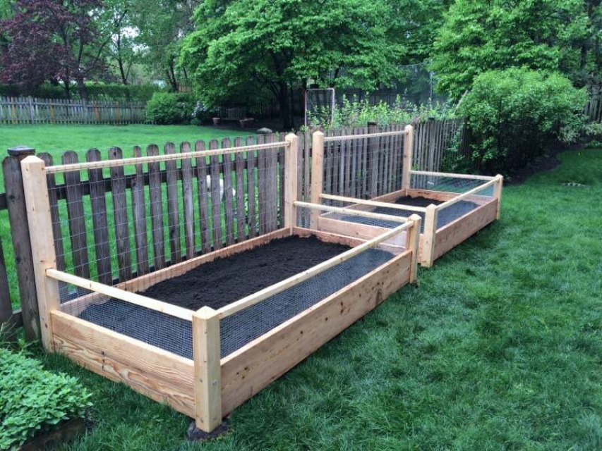 Four 3x8x1 Raised Garden Bed With, Raised Garden Bed With Fence