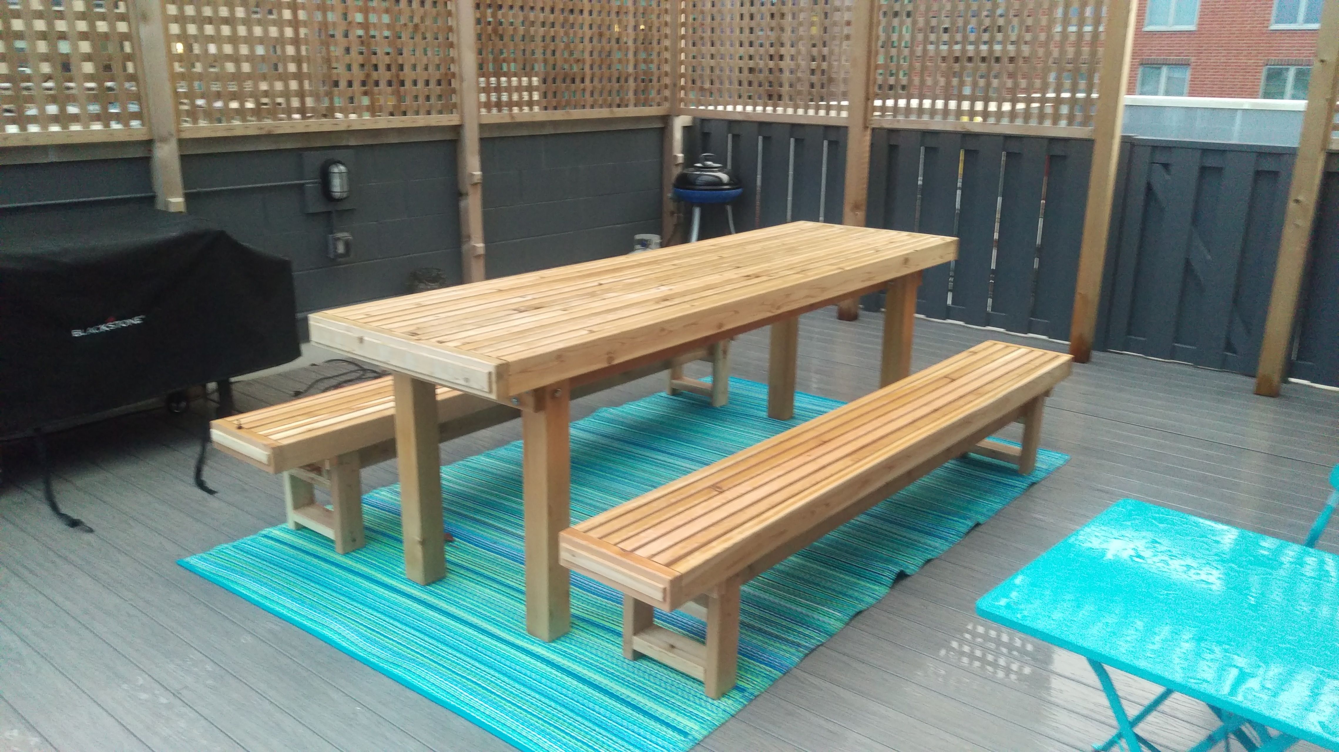 One Solid 8x30 inch Picnic Table With Benches